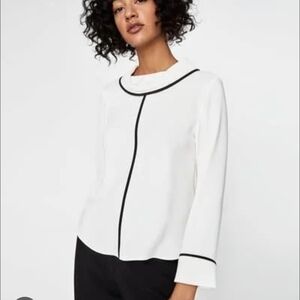 Zara White Blouse with Black Contrast Trim